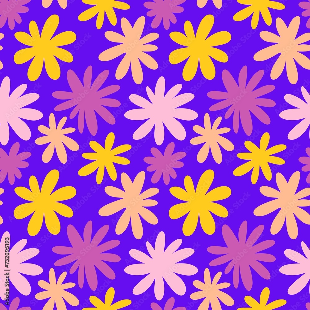 Cartoon summer retro seamless flower pattern for wrapping paper and fabrics and spring packaging and kids print Cartoon summer retro seamless flower pattern for wrapping paper and fabrics and spring packaging and kids print