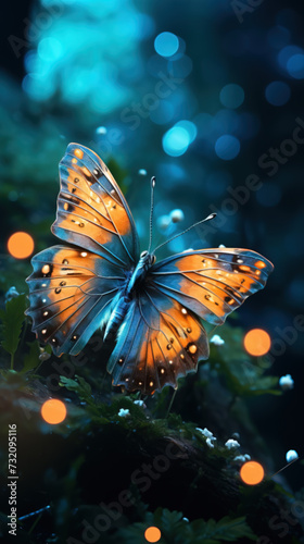 A butterfly is glowing in the darkness