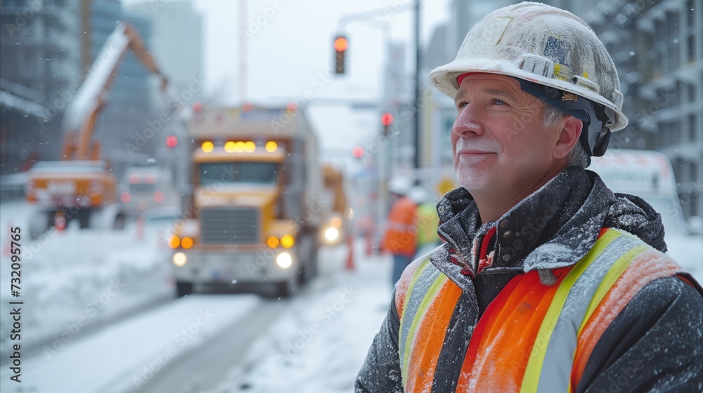 Man in Hard Hat Standing in Snow Man in Hard Hat Standing in Snow