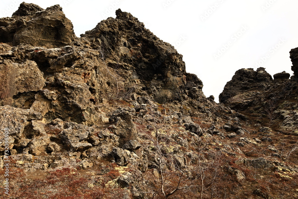 Dimmuborgir is a large area of unusually shaped lava fields east of Mývatn in Iceland Dimmuborgir is a large area of unusually shaped lava fields east of Mývatn in Iceland