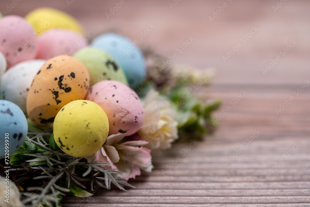Obraz premium Easter eggs, Easter background, composition with Easter eggs and branches in the background