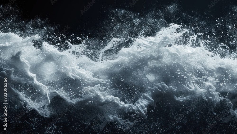 Obraz premium A large splash of white liquid on a black background in a dynamic and powerful moment