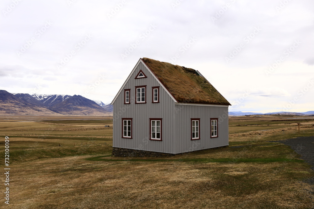 The Glaumbaer turf farm is a historical site and museum in North Iceland's Skagafjordur fjord