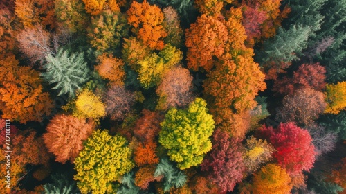 Vibrant Autumn Forest from Above - Aerial View AI Generated.