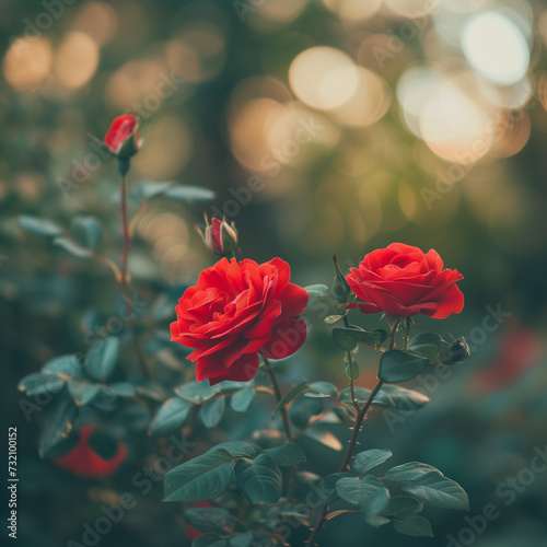 Romantic Red Roses in Soft Focus with Dreamy Bokeh Background
