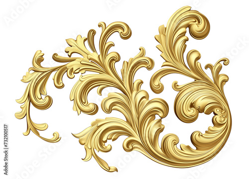 Golden baroque ornament elements isolated on white transparent background, png 