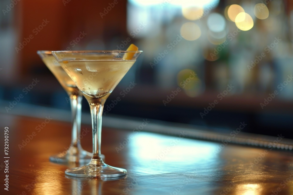 A cosmopolitan cocktail in a martini glass, with a soft-focus background with copy space, ideal for highlighting a bar's signature drinks, bar menu or promotion A cosmopolitan cocktail in a martini glass, with a soft-focus background with copy space, ideal for highlighting a bar's signature drinks, bar menu or promotion