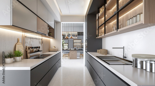 Interior design decor showing modern kitchen. Generative Ai