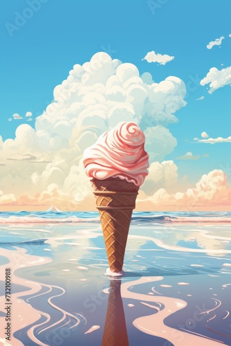Painting of an Ice Cream Cone in the Water