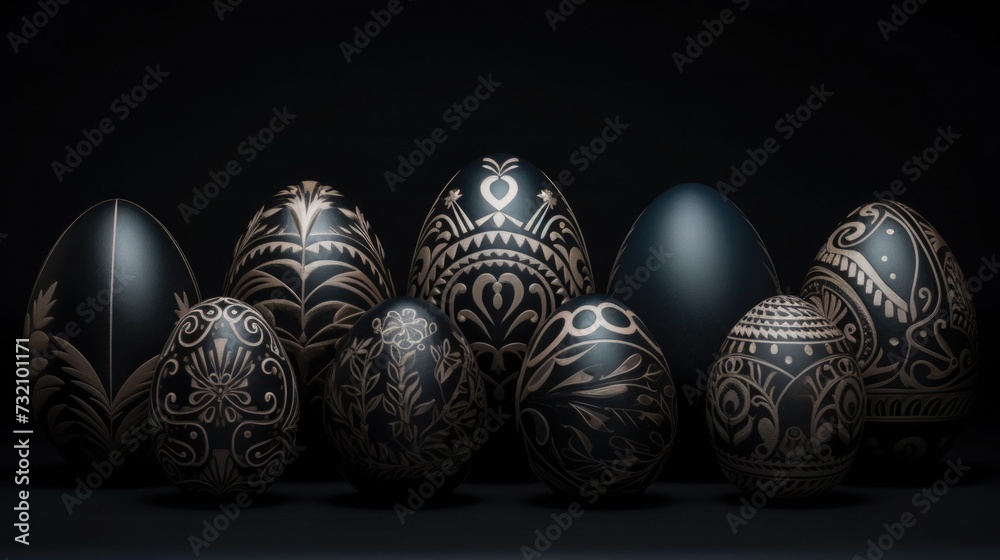 Traditional Easter colored eggs. black, stylish design. Traditional Easter colored eggs. black, stylish design.