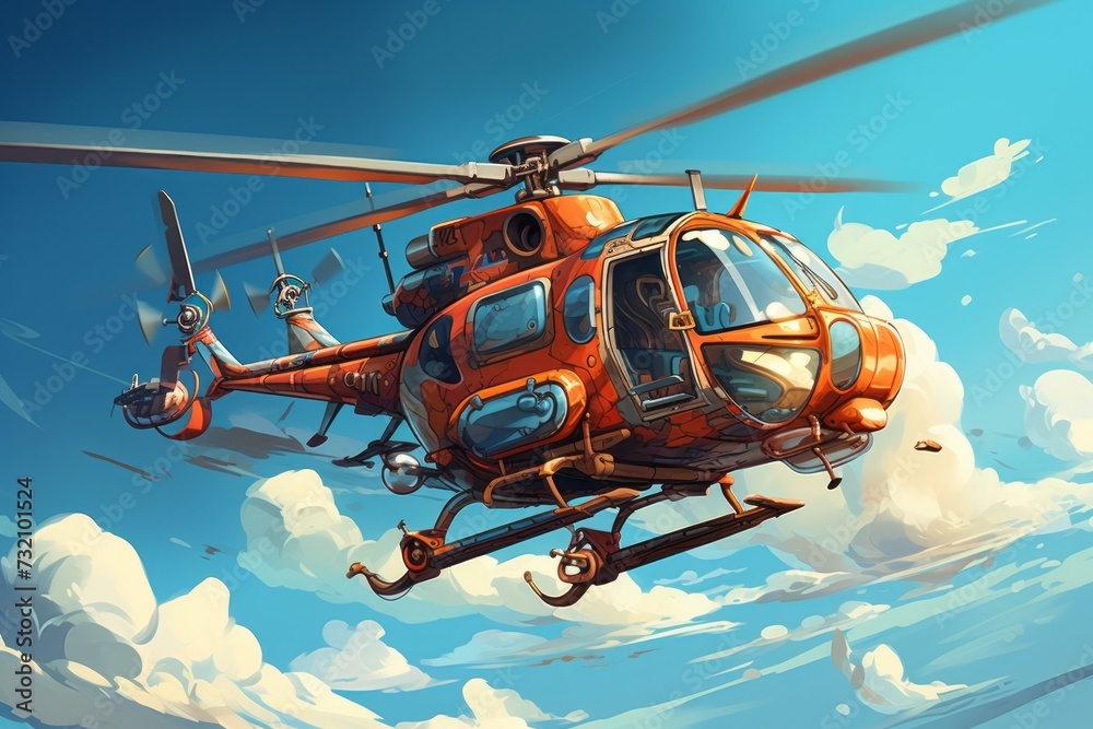 Painting of a Helicopter Flying Through the Sky Painting of a Helicopter Flying Through the Sky