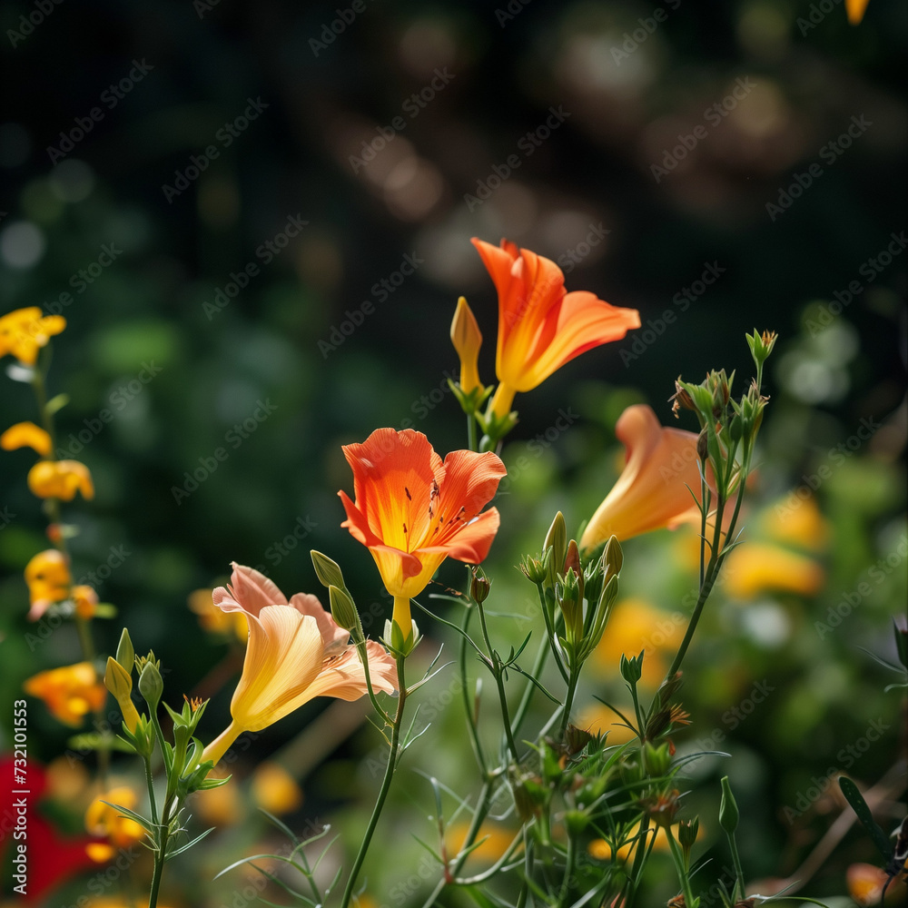Vibrant Orange Flowers in Sunlit Garden Vibrant Orange Flowers in Sunlit Garden