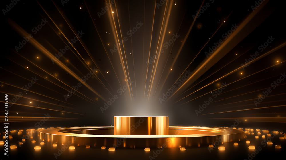 Award ceremony elegant background, stage scene design concept and golden luxury light