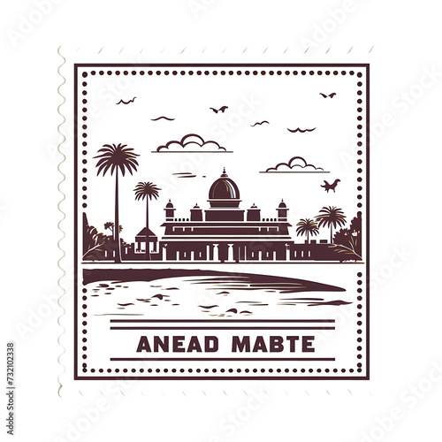 Stamp of Ahmedabad City With Monochrome Mustard Color Sabarmati Ashra Transparent PNG City Concept Art Tshirt Design Illustration Label Diverse City Castle Large Urban Market Project Collage  photo