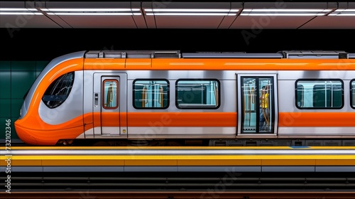 Orange and White Train Traveling Through Train Station