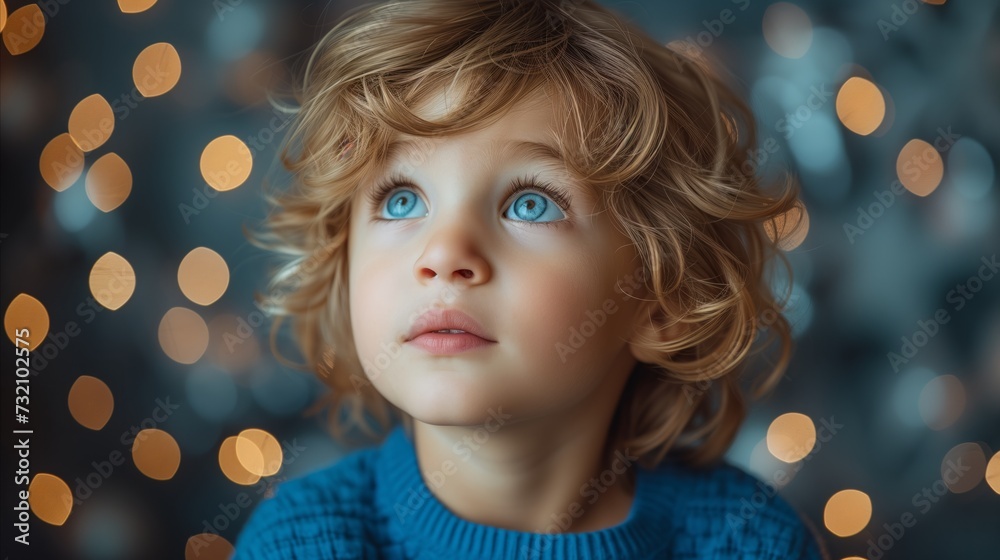 Curious Child With Blue Eyes Against a Sparkling Background