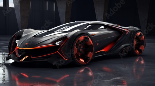 Black and Red Sports Car in a Dark Room