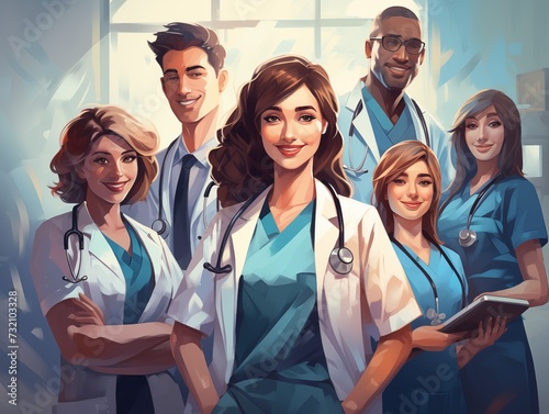 Illustration of a group of doctors in uniform. Generated by AI