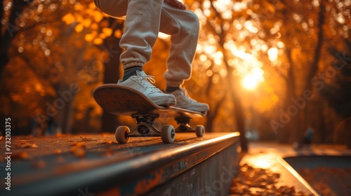 Skater Riding Skateboard on Rail photo