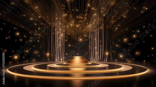 3D golden luxury elements for award ceremony background and podium © Derby