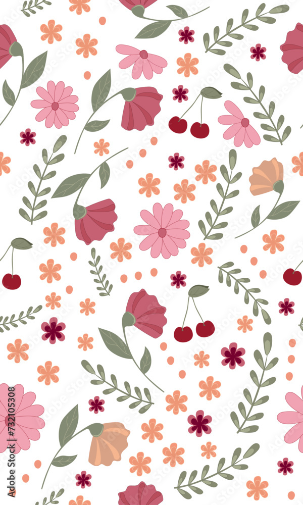 Blumen Frühling Musterbild nahtlos Kirschen pattern