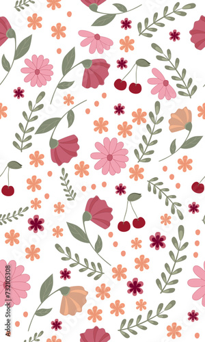 Blumen Frühling Musterbild nahtlos Kirschen pattern