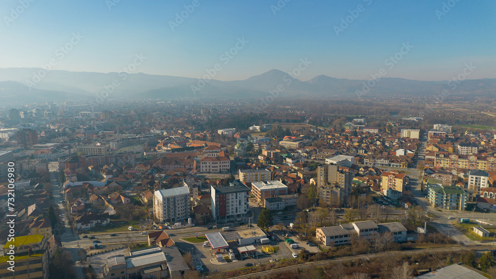 The city of Čačak, Serbia, from the drone