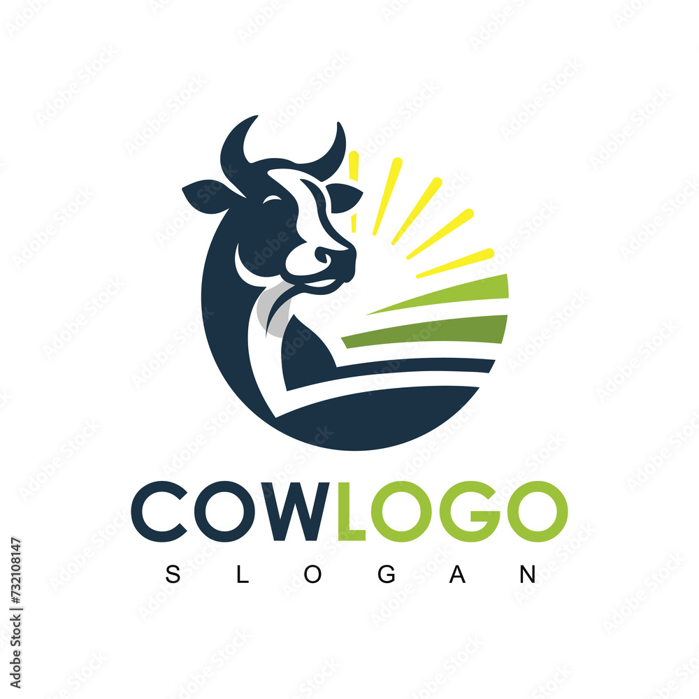 Obraz premium Cow Logo. Cow farm logo design vector. Vintage Cattle Angus Beef logo