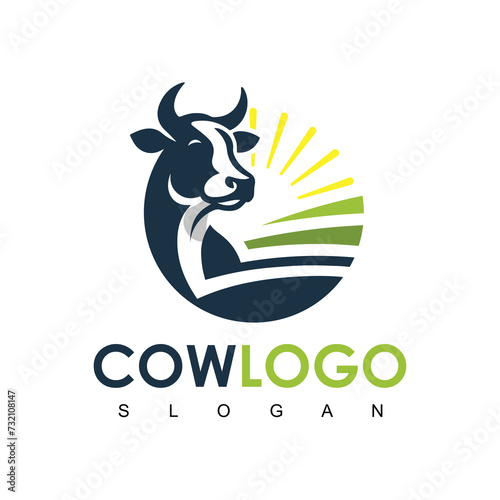 Cow Logo. Cow farm logo design vector. Vintage Cattle Angus Beef logo