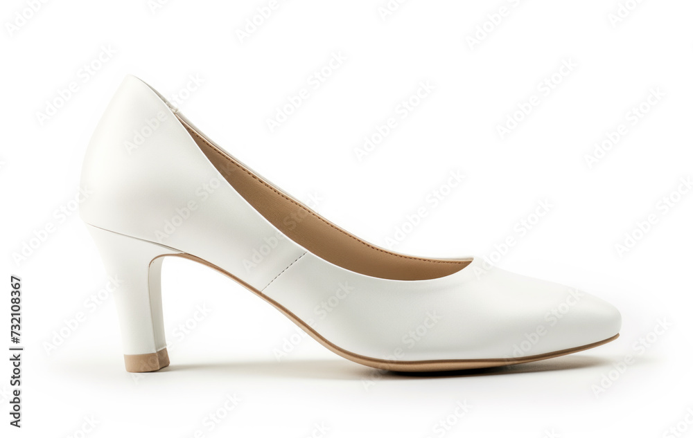 A close-up shot of an elegant white heel, showcasing its sleek design and comfortable fit, perfect for formal occasions. A close-up shot of an elegant white heel, showcasing its sleek design and comfortable fit, perfect for formal occasions.