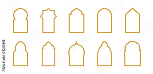 Islamic Door and Window Shape Set with Gold Color - Flat Design - Editable Vector : Suitable for Islamic Theme and Other Graphic Related Assets.