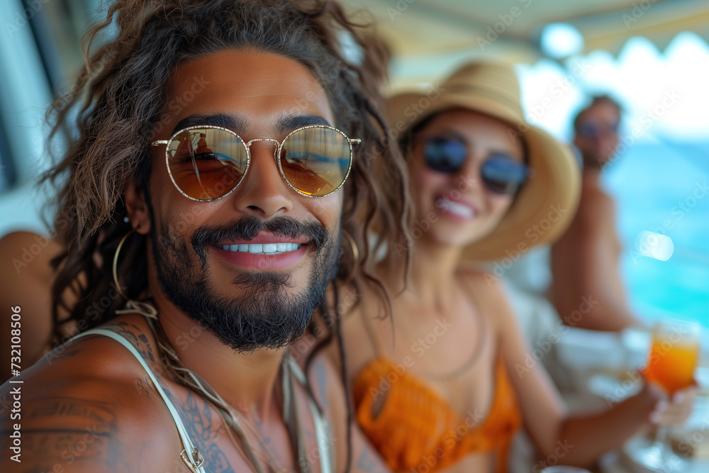A man in sunglasses enjoys a yacht party A man in sunglasses enjoys a yacht party