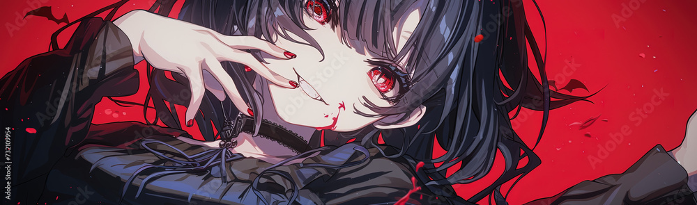 Fototapeta premium portrait of a gothic vampire girl, anime style, manga, cute outfit, emo, background, android wallpaper