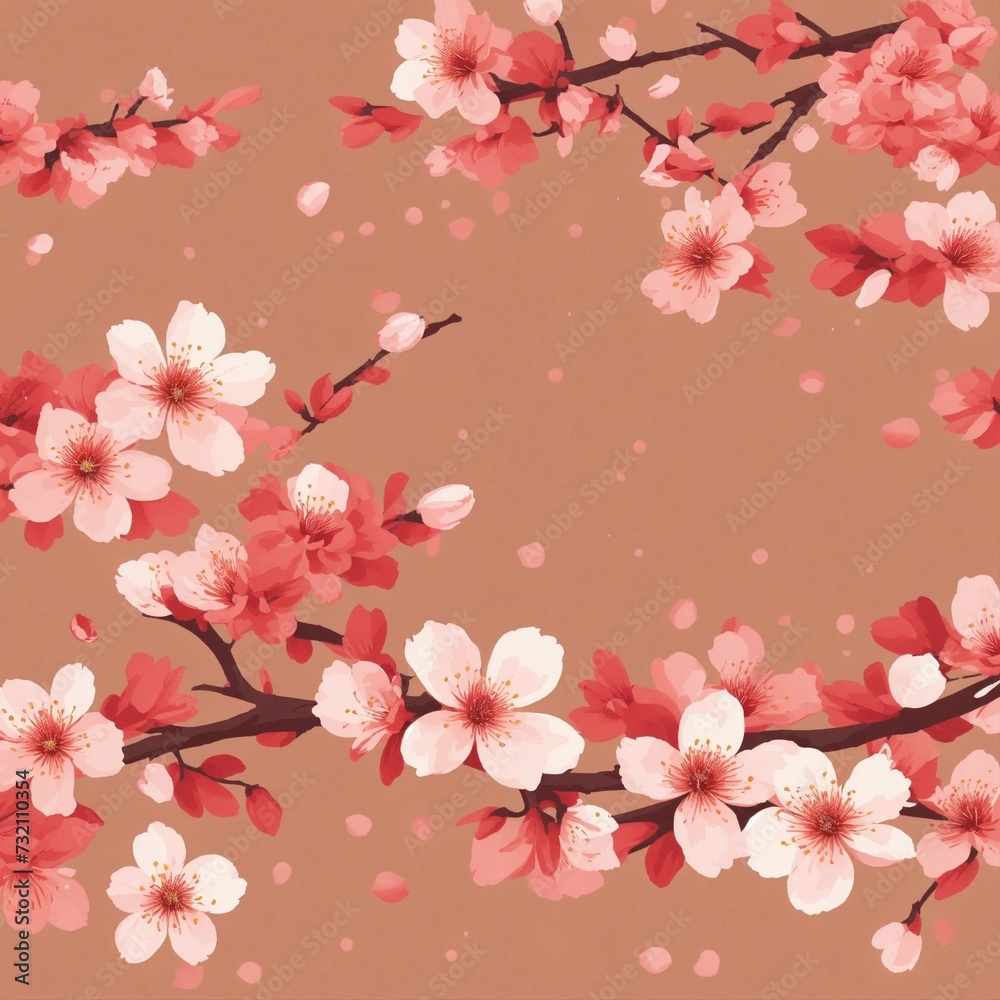 T-shirt vector illustration, centered design of a beautifully rendered cherry blossom branch. each petal, captured mid-fallnature of beauty moments of spring. simplistic, centered vector