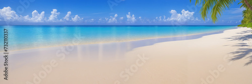 Tranquil beachscape: enjoying the peace and serenity of bright blue waters and white sand on a beautiful day