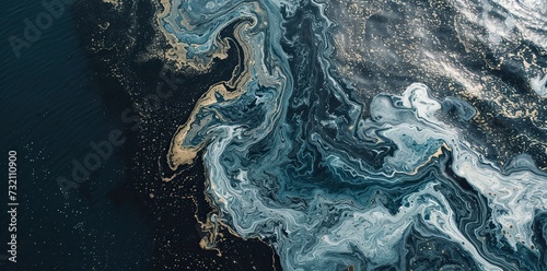 Intricate Oil Pollution: Abstract Formations with Dark and Shimmering Textures © Irfanan