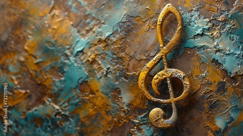 Dynamic treble clef with artistic flair  rustic color fusion