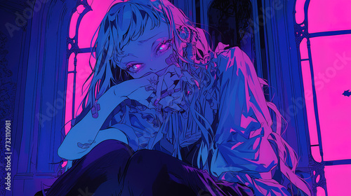 Wallpaper Mural portrait of a gothic vampire girl, anime style, manga, cute  outfit, emo, background, android wallpaper Torontodigital.ca