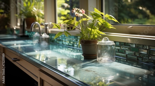 Recycled Glass Countertops in the Kitchen © Aeman