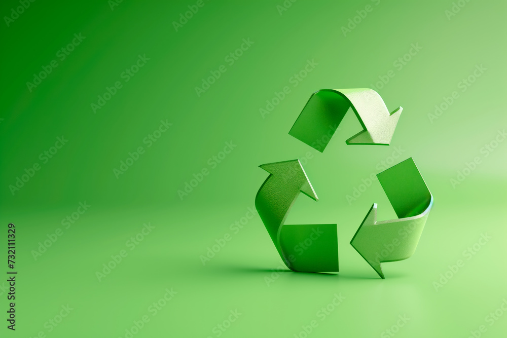 Green recycling symbol overlapping a lush forest canopy to represent environmental sustainability Green recycling symbol overlapping a lush forest canopy to represent environmental sustainability
