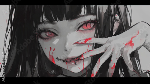 portrait of a gothic vampire girl, anime style, manga, cute  outfit, emo, background, android wallpaper