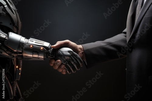 Synergistic collaboration: dynamic of mutual aid between cyborgs and humans, envisioning a harmonious partnership technology and humanity unite for shared goals, progress, and coexistence.