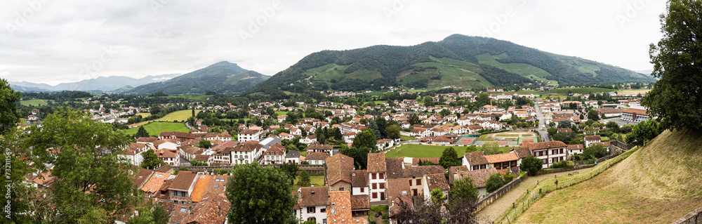Panoramic landscape of Saint-Jean-Pied-de-Port, Basque Country, France.