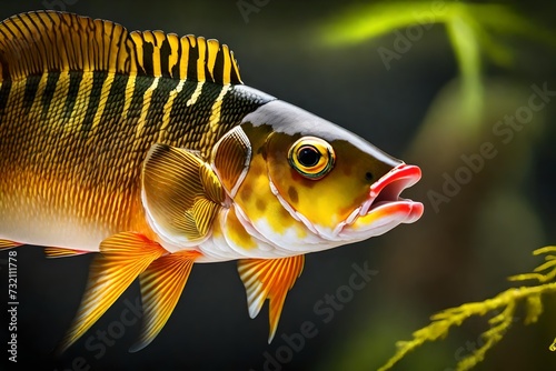 Close up of beautiful gold flinch perch on branch looking to the left
