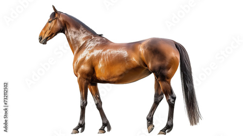 standing horse isolated on white, side view
