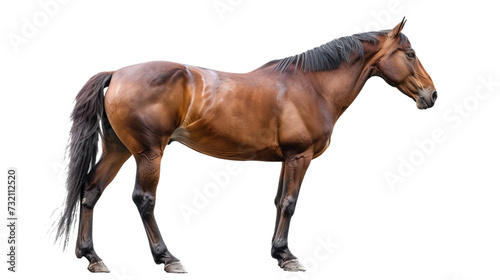 standing horse isolated on white, side view