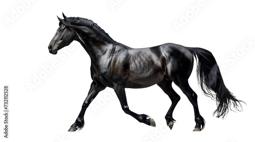running black horse isolated on white, side view