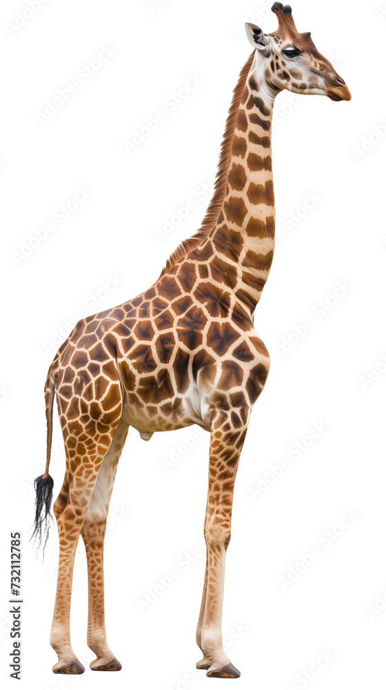 giraffe cutout isolated on white, side view on transparent png background giraffe cutout isolated on white, side view on transparent png background