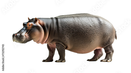 hippo cutout isolated on white, side view on transparent png background	