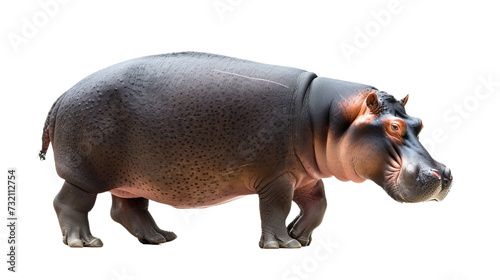 hippo cutout isolated on white, side view on transparent png background	